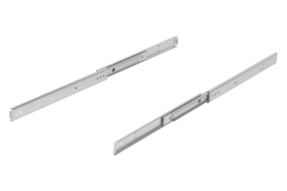 Telescopic slides, steel for side mounting, over-extension, load capacity up to 70 kg